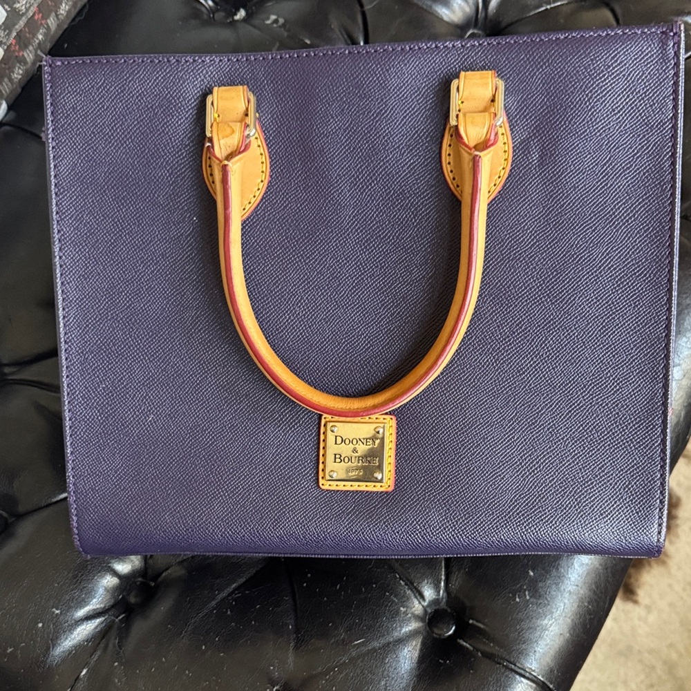 Dooney & Bourke Purple Leather Satchel with Tan Trim
